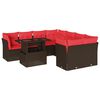 vidaXL Conjunto de sof&aacute; de jardim com 9 pe&ccedil;as e almofadas em rattan sint&eacute;tico marrom
