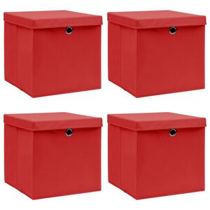 vidaXL Caixas de arruma&ccedil;&atilde;o com tampas 4pcs 32x32x32 cm tecido vermelho
