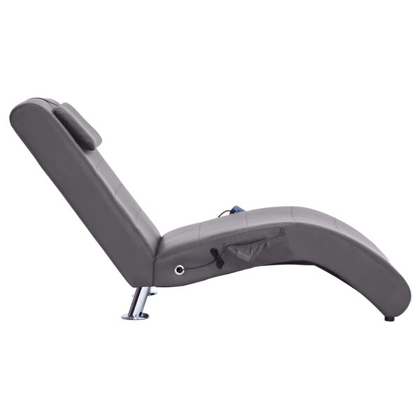 vidaXL Chaise longue de massagem c/ almofada couro artificial cinzento