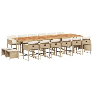 vidaXL 17 pcs conjunto de jantar p/ jardim c/ almofad&otilde;es vime PE bege