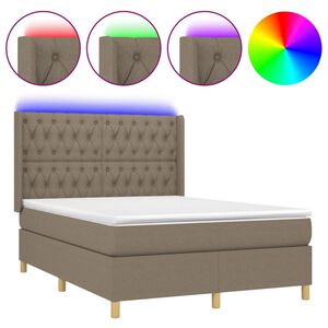 vidaXL Cama box spring colch&atilde;o/LED 140x190cm tecido cinza-acastanhado