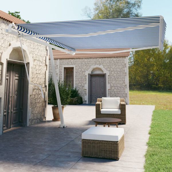 vidaXL Toldo automático independente 450x350 cm azul e branco