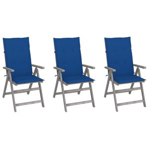 vidaXL Cadeiras jardim reclin&aacute;veis c/ almofad&otilde;es 3 pcs ac&aacute;cia maci&ccedil;a