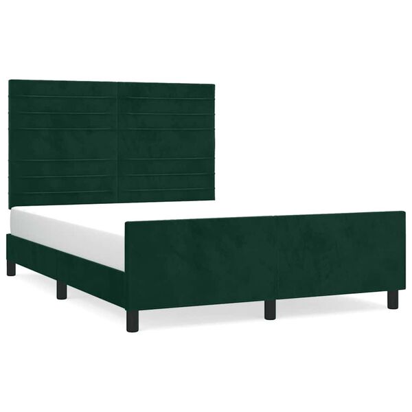 vidaXL Estrutura de cama sem colch&atilde;o 140x190 cm veludo verde-escuro