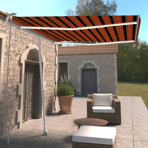 vidaXL Toldo retr&aacute;til manual com LED 300x250 cm laranja e castanho