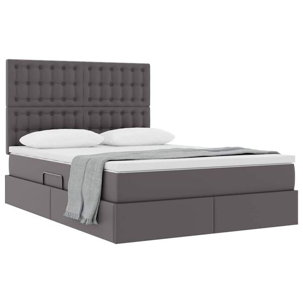 vidaXL Cama com Armazenamento Cinzeto 140 x 200 cm Couro Sint&eacute;tico
