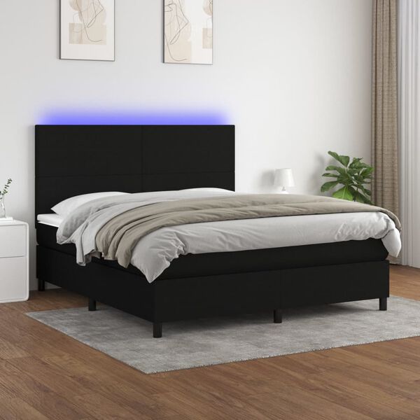 vidaXL Cama box spring c/ colch&atilde;o e LED 180x200 cm tecido preto