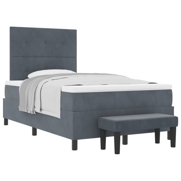 vidaXL Cama Box com colch&atilde;o Cinza Escuro 120 x 190 cm Veludo