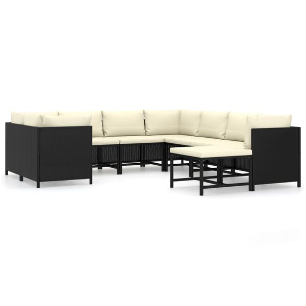 vidaXL 9 pcs conjunto lounge de jardim c/ almofad&otilde;es vime PE preto