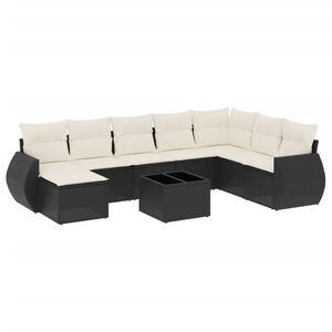 vidaXL 9 pcs conjunto de sof&aacute;s p/ jardim c/ almofad&otilde;es vime PE preto