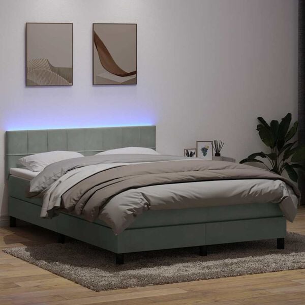 vidaXL Cama box spring c/ colch&atilde;o e LED 160x210 cm veludo cinzento-claro