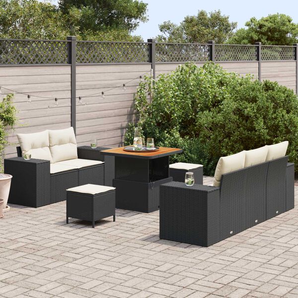 vidaXL Conjunto de Sof&aacute; de Jardim 8 pcs Preto e creme 80 x 80 x 71 cm