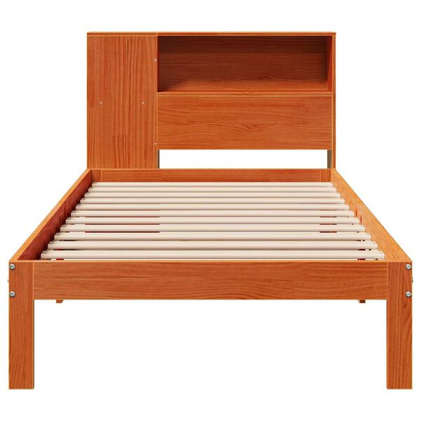 vidaXL Cama com estante sem colch&atilde;o 75x190cm pinho maci&ccedil;o castanho-mel