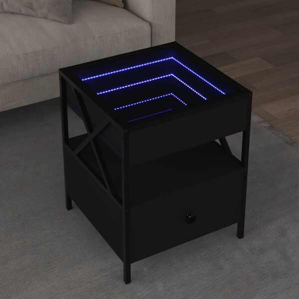 vidaXL Mesa de centro com luzes LED Infinity 40x40x51 cm preto