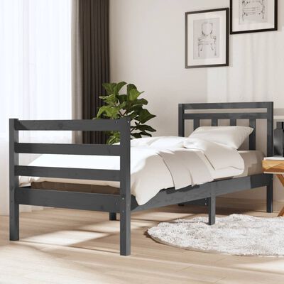 vidaXL Estrutura cama de solteiro 90x200 cm madeira maciça cinza