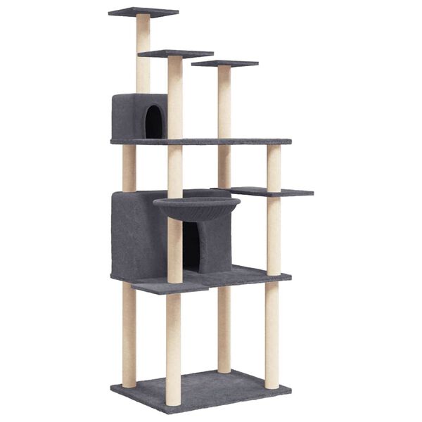 vidaXL &Aacute;rvore p/ gatos c/ postes arranhadores sisal 166cm cinza-escuro