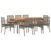 vidaXL 9 pcs conjunto de jantar p/ jardim c/ almofad&otilde;es vime PE cinza