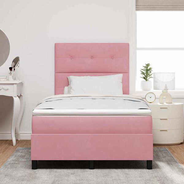 vidaXL Cama Box Spring LED com colch&atilde;o Rosa 120 x 190 cm tecido