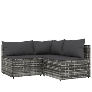 vidaXL 3 pcs conjunto lounge de jardim c/ almofad&otilde;es vime PE cinzento