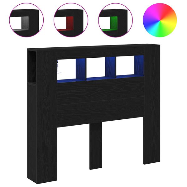 vidaXL Cabeceira LED Carvalho Preto 120 x 18,5 x 103,5 cm