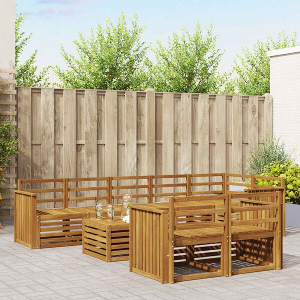 vidaXL Conjuntos de sof&aacute;s 9 pcs Natural Madeira S&oacute;lida de Ac&aacute;cia