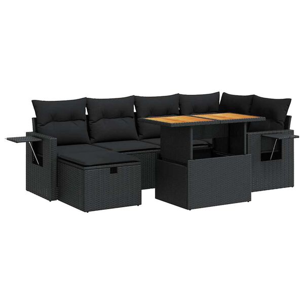 vidaXL 8 pcs conjunto sof&aacute;s jardim com almofad&otilde;es vime PE/ac&aacute;cia preto