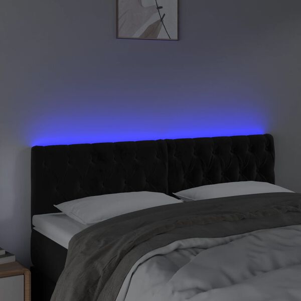 vidaXL Cabeceira de cama c/ luzes LED veludo 160x7x78/88 cm preto