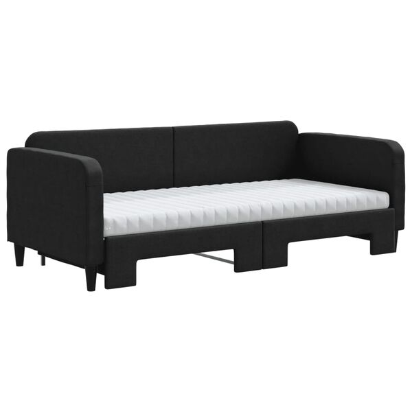 vidaXL Sof&aacute;-cama com gavet&atilde;o e colch&otilde;es 90x200 cm tecido preto