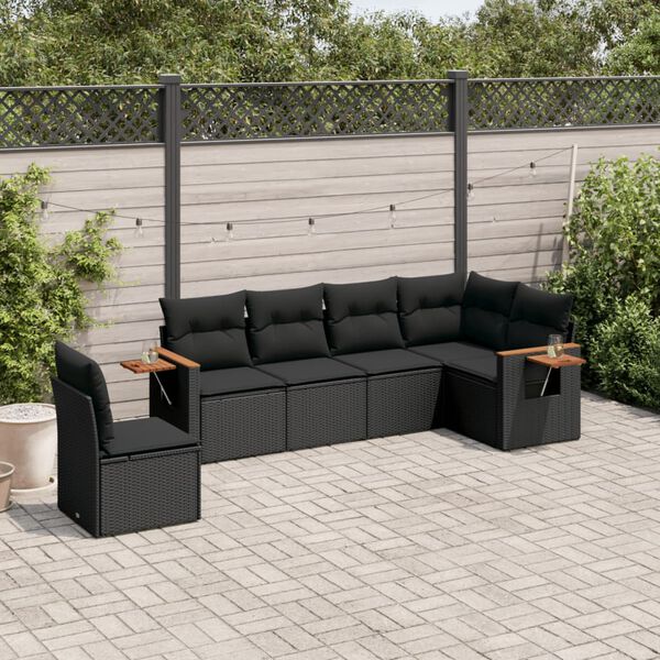 vidaXL 6 pcs conjunto sofás de jardim c/ almofadões vime PE preto