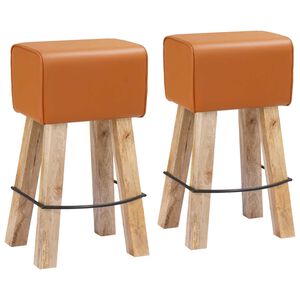 vidaXL Banco de bar 2 unid. Castanho 44 x 33 x 74 cm Couro Verdadeiro