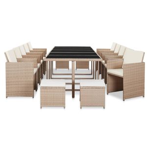 vidaXL 15 pcs conjunto jantar exterior com almofad&otilde;es vime PE bege