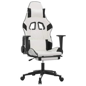 vidaXL Cadeira gaming massagens c/ apoio p&eacute;s couro artif. Branco/preto