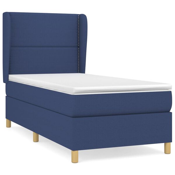 vidaXL Cama com molas/colch&atilde;o 90x190 cm tecido azul
