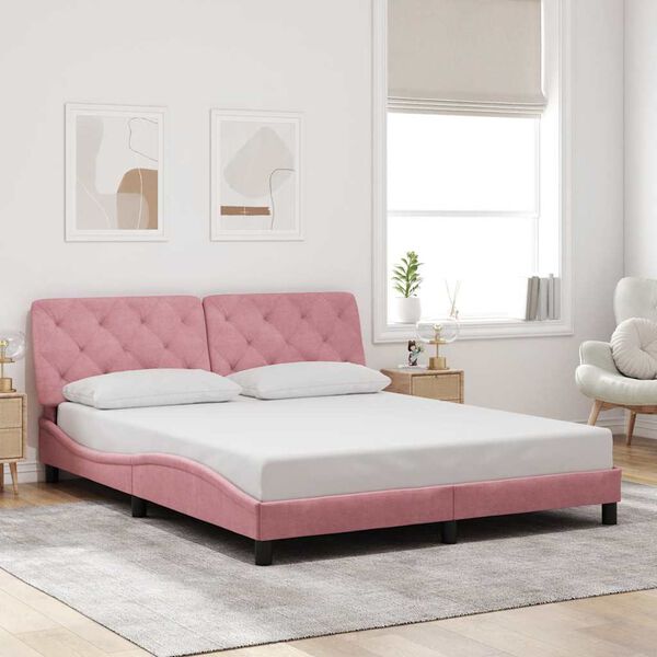 vidaXL Estrutura de cama sem colch&atilde;o 160x200 cm veludo rosa