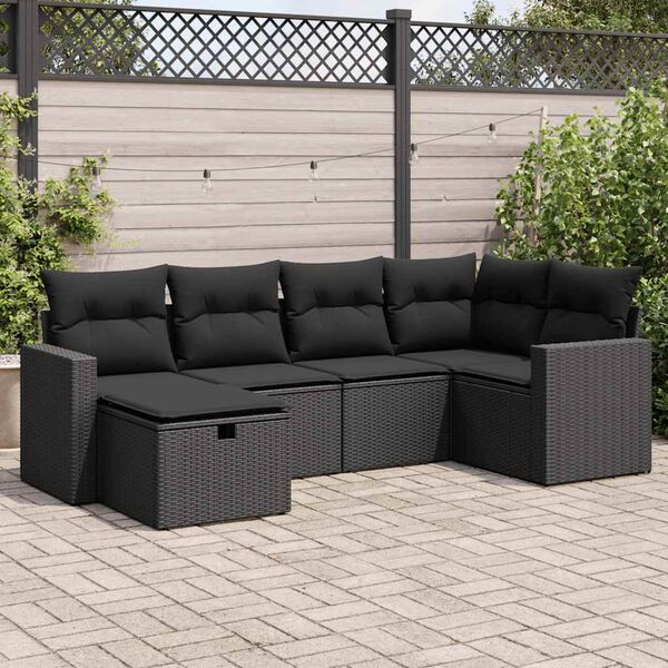 vidaXL 6 pcs conjunto sof&aacute;s de jardim c/ almofad&otilde;es vime PE preto