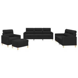 vidaXL 4 pcs conjunto de sof&aacute;s com almofad&otilde;es tecido preto