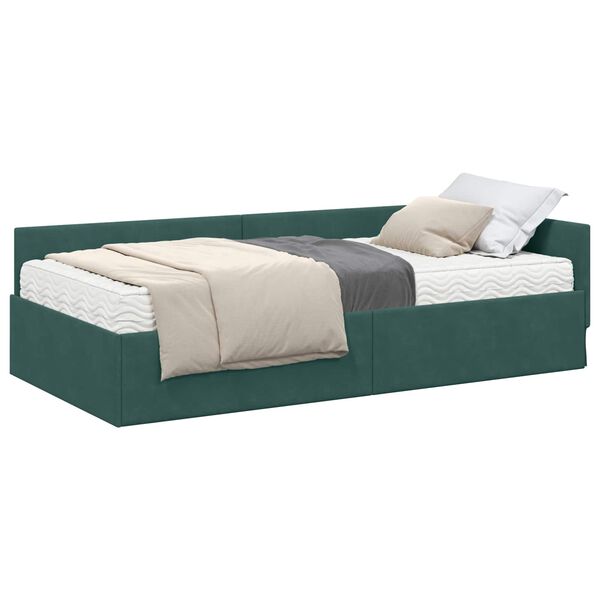 vidaXL Estrutura de Cama de Canto com Colch&atilde;o 2 pcs Verde Veludo