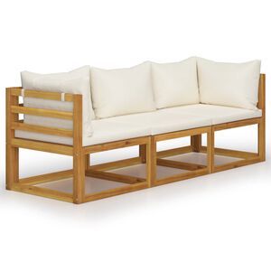 vidaXL Banco de jardim 3 lugares c/ almofad&otilde;es cor creme ac&aacute;cia maci&ccedil;a
