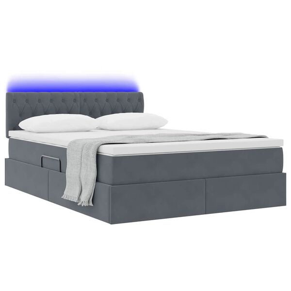 vidaXL Cama com arruma&ccedil;&atilde;o e LED Cinza Escuro 140 x 190 cm Veludo