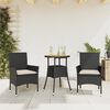 vidaXL 3 pcs conjunto jantar jardim c/ almofad&otilde;es vime PE/ac&aacute;cia preto