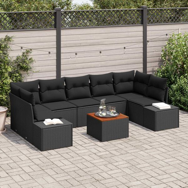 vidaXL Conjunto de Sof&aacute; de Jardim 8 pcs Preto vime PE