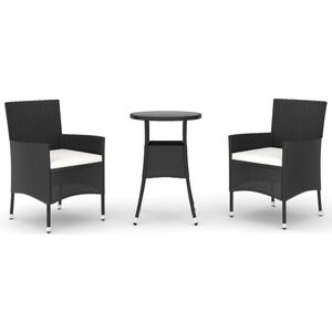 vidaXL 3 pcs conjunto bistr&ocirc; de jardim c/ almofad&otilde;es vime PE preto