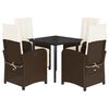 vidaXL 5 pcs conjunto jantar p/ jardim c/ almofad&otilde;es vime PE castanho