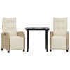 vidaXL 3 pcs conjunto de jantar p/ jardim com almofad&otilde;es vime PE bege