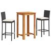 vidaXL 3 pcs conjunto de bar para jardim ac&aacute;cia maci&ccedil;a/vime PE preto