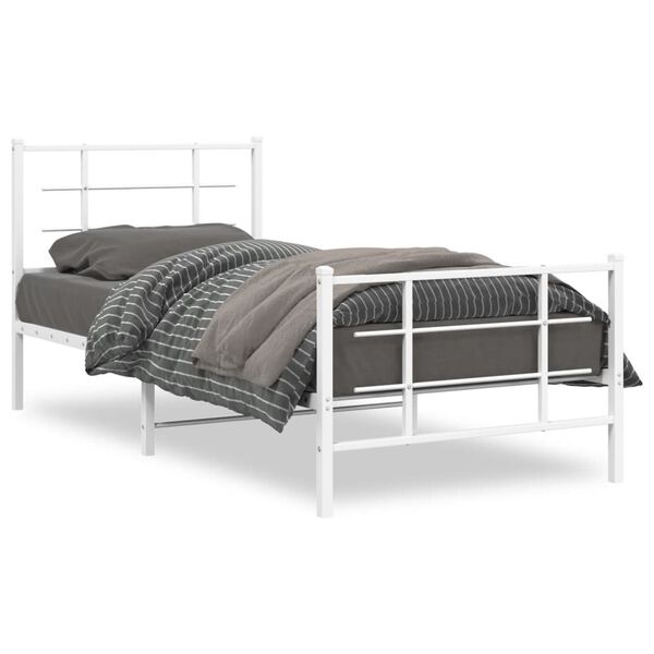 vidaXL Estrutura de cama com cabeceira e p&eacute;s 90x200 cm metal branco