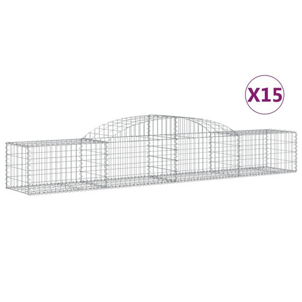 vidaXL Cestos gabi&atilde;o arqueados 15pcs 300x50x40/60 cm ferro galvanizado