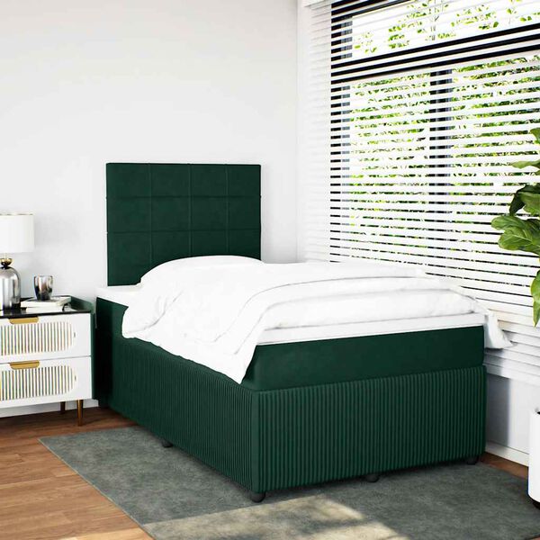 vidaXL Cama boxspring com colch&atilde;o 120x200 cm veludo verde-escuro