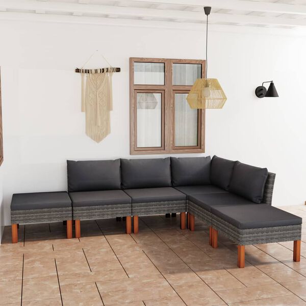 vidaXL 6 pcs conjunto lounge de jardim c/ almofad&otilde;es vime PE cinzento