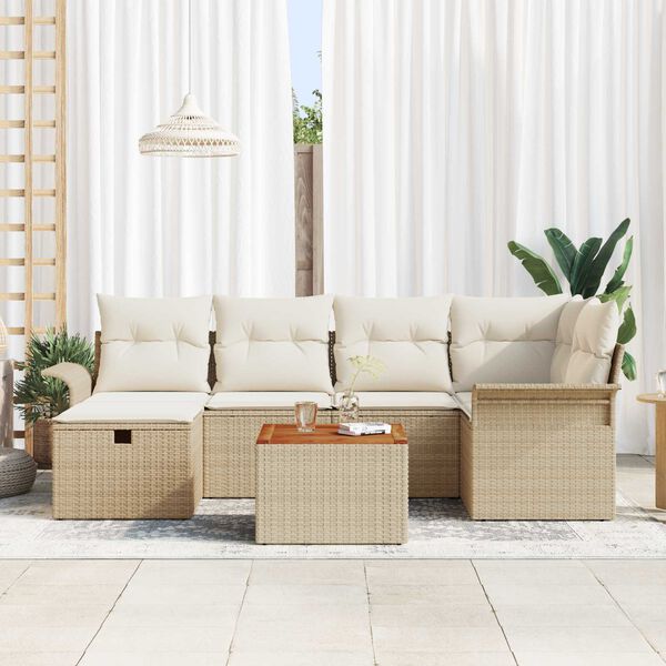 vidaXL Conjunto de Sof&aacute; de Jardim 7 pcs Bege Rattan Sint&eacute;tico